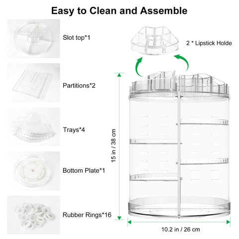 Rotating Makeup Organizer 8-Layer Adjustable Storage System with Blending Brush Holder & Perfume Trays, Bathroom Vanity Countertop Space Saver