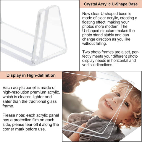 2-Pack of Acrylic Frameless Photo Frames with Clear Base - Boxalls # 2-Pack of Acrylic Frameless Photo Frames with Clear Base Boxalls