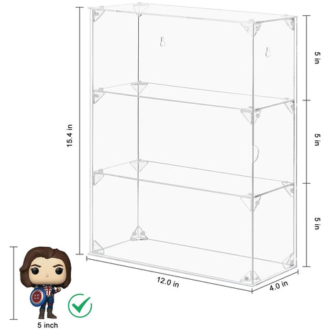 3-Tier Acrylic Display Case, Clear Dustproof Wall Mounted/ Desktop Cabinet for Funko Pop, Lego, Collectibles - Boxalls # 3-Tier Acrylic Display Case, Clear Dustproof Wall Mounted/ Desktop Cabinet for Funko Pop, Lego, Collectibles Boxalls