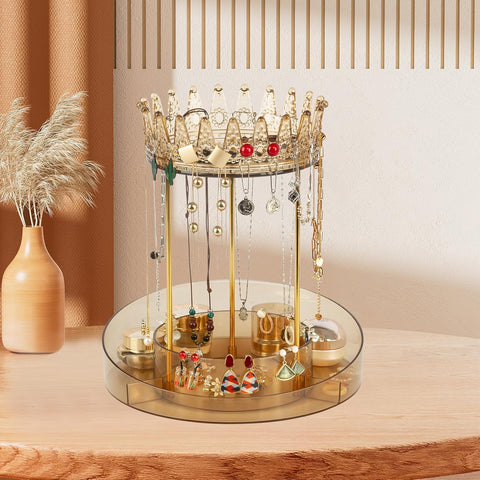360° Rotating Jewelry Organizer – Crown Design PET Box for Necklaces & Earrings - Boxalls # 360° Rotating Jewelry Organizer – Crown Design PET Box for Necklaces & Earrings Boxalls