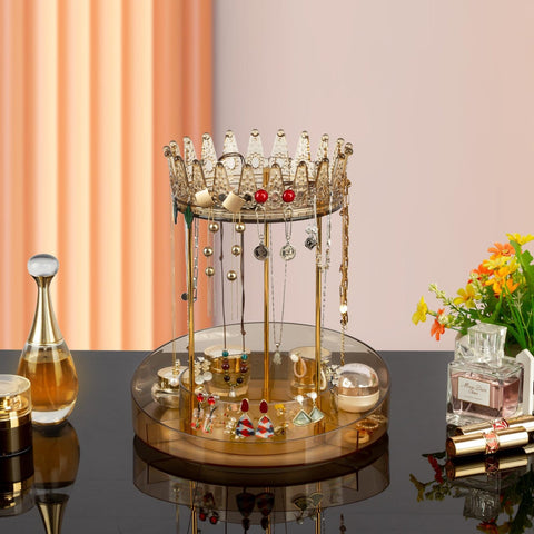 360° Rotating Jewelry Organizer – Crown Design PET Box for Necklaces & Earrings - Boxalls # 360° Rotating Jewelry Organizer – Crown Design PET Box for Necklaces & Earrings Boxalls