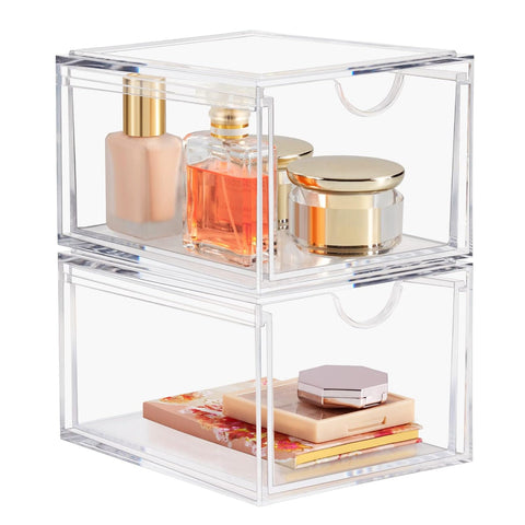 Acrylic Stackable Storage Drawers - Clear Makeup Organizer, 2-Pack - Boxalls # Acrylic Stackable Storage Drawers - Clear Makeup Organizer, 2-Pack Boxalls