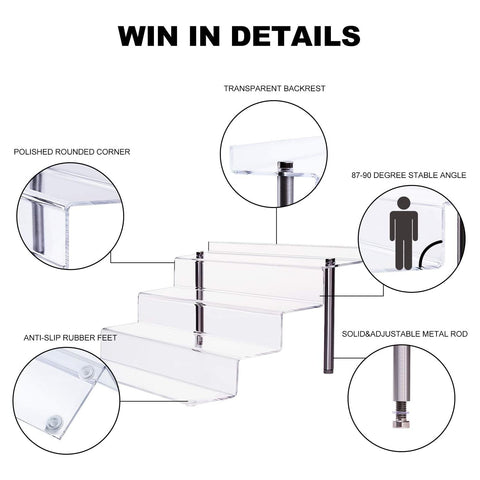 Sturdy 4-Step Acrylic Display Riser with Adjustable Metal Legs – Easy to Assemble for Pop Figures, Cupcakes, Cosmetics, and More - Boxalls # Sturdy 4-Step Acrylic Display Riser with Adjustable Metal Legs – Easy to Assemble for Pop Figures, Cupcakes, Cosmetics, and More Boxalls