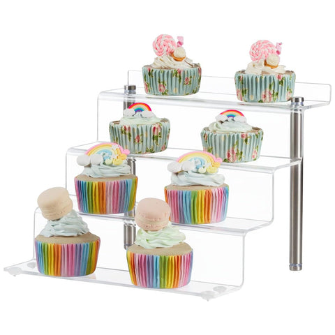 Sturdy 4-Step Acrylic Display Riser with Adjustable Metal Legs – Easy to Assemble for Pop Figures, Cupcakes, Cosmetics, and More - Boxalls # Sturdy 4-Step Acrylic Display Riser with Adjustable Metal Legs – Easy to Assemble for Pop Figures, Cupcakes, Cosmetics, and More Boxalls