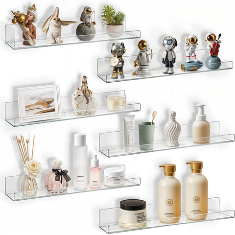 Acrylic Shelves - 15" Floating Bookshelves for Kids, Bathroom, Bedroom, Living Room & Kitchen - Durable & Space-Saving