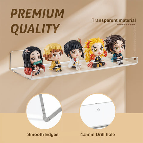 Acrylic Shelves - 15" Floating Bookshelves for Kids, Bathroom, Bedroom, Living Room & Kitchen - Durable & Space-Saving